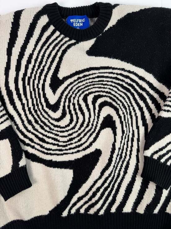 Elfric Eden Hypnotic Swirl Knit Sweater Black Cream Size M - Picture 7 of 10
